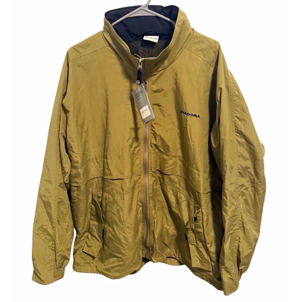 Diadora Women's Windbreaker Jacket XXL Short Lightweight Full Zip Solid Green